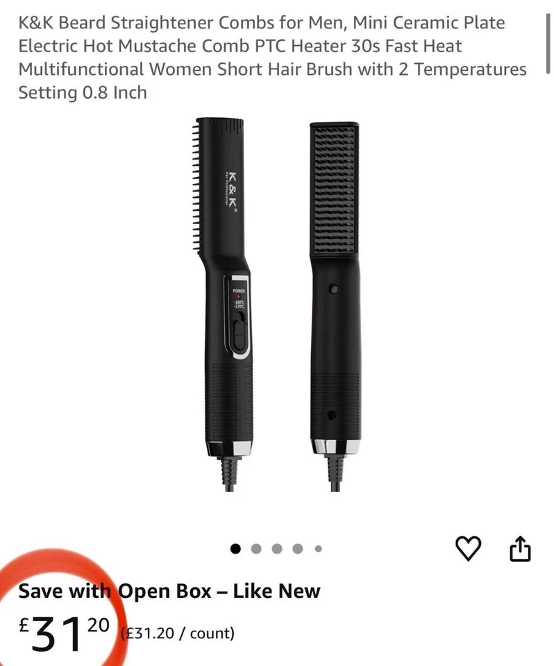 Men’s Hair Beard Straightener Brush Comb Mini Ceramic Plate Hot Mustache PTC - Image 3 of 4