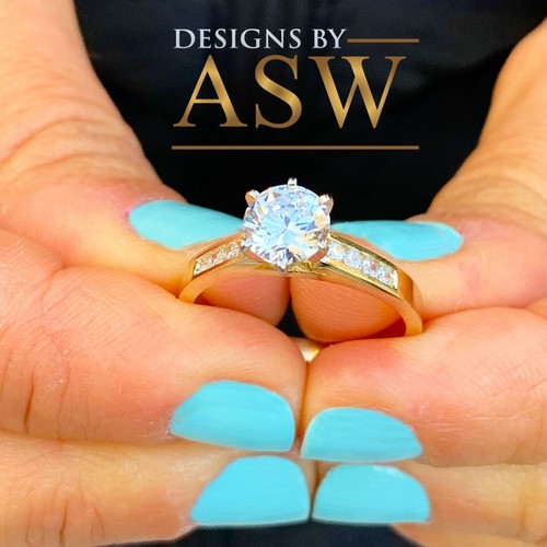 14K SOLID YELLOW GOLD ROUND SIMULATED DIAMOND ENGAGEMENT RING BRIDAL 1.20CTW - Picture 3 of 10