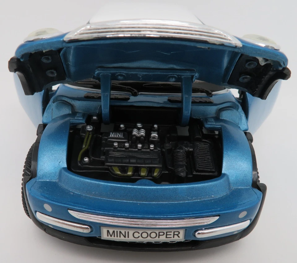 SUNNYSIDE Ltd 1/24 Austin Mini Cooper Blu Chiaro Tetto Bianco 2001 #6711 IN Box - Immagine 4 di 4