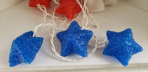 Vtg Melted Plastic Popcorn Red White & Blue Stars 10 Light String Patio In / Out - Picture 9 of 13