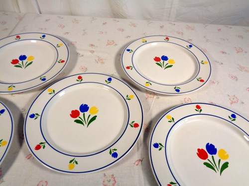 Tulip Tyme Stoneware Dinner Plates Vintage 1985 Floral - Set Of 5 ~ 10 5/8 dia” - Picture 4 of 9
