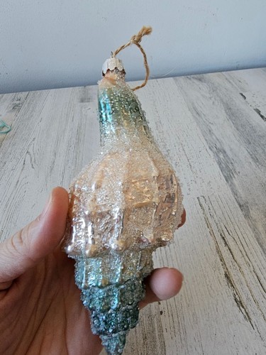 Beaded glass shell beach ornament glitter nautical Xmas tree life size sparkle - Foto 4 di 8