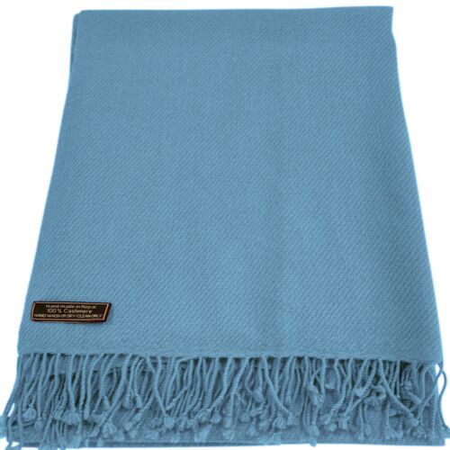 Denim Blue 100% Cashmere Shawl Pashmina Scarf Hand Made in Nepal CJ Apparel NEW - Picture 11 of 12