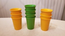 10 Vtg Tupperware Kids Cups/Tumblers Stackable Yellow  Green 109 5 Lids 7 oz