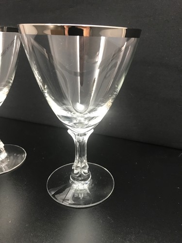 Set of 2 Signed Fostoria Sheffield Platinum Rim Wine Goblet Glasses 6 1/4" Tall - Picture 7 of 10