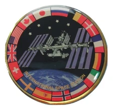 NASA Winco PIN vtg International SPACE STATION ISS Satellite INTERNATIONAL FLAGS