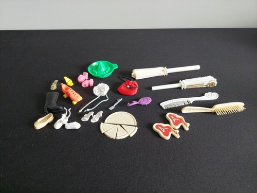 Vintage Barbie & Sindy Set Schuhe, Lockenstab, Essen, offene Zehenpartie weiß Paar - Bild 1 von 9