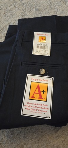 3 Boys Navy School Uniform Pants Size 14 Waist 27 Length 28 Relax Flat Front Reg