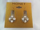 Nwt Monet Gold & Clear Rhinestone Flower Design Dangle Earrings, Stunning