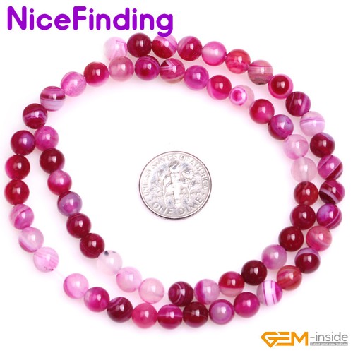 Cuentas sueltas redondas de ónix a rayas de ciruela natural piedras preciosas hilo para hacer joyas - Imagen 14 de 24