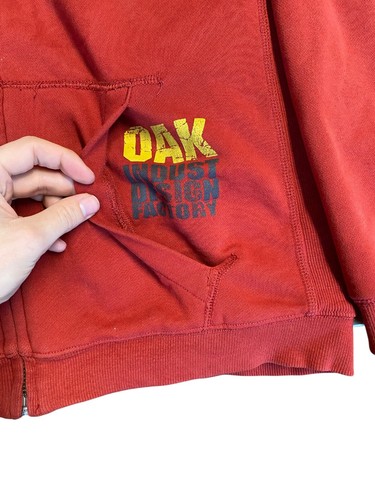 Vintage Oakley Hoodie Men's Large Red Fleece Lined Full Zip Y2K Surf Skate Beach - Picture 6 of 13