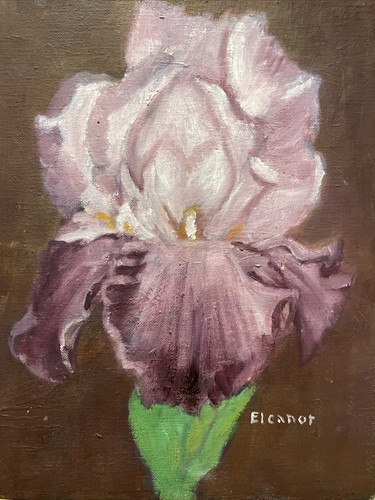 Vintage lila Orchidee Blume Floral Kunst antik alt Ölgemälde signiert - Bild 1 von 10