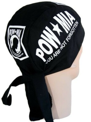 Skull Cap P.O.W.  Biker Doo Rag Cap Head Wrap /gym/beach/ski/U.S.A made/biker