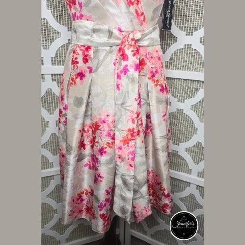 Jessica Howard NWT Silver Gray Floral Collared Sleeveless Fit & Flare Dress 14P - Picture 6 of 9