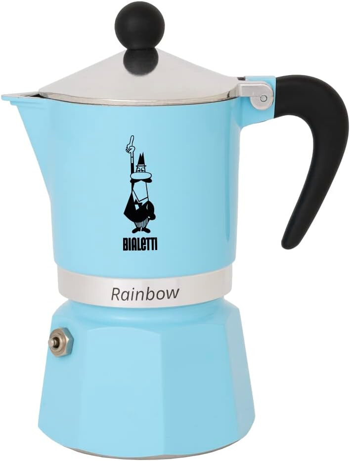 Bialetti Rainbow Stovetop Espresso Maker Moka Pot 6 Cups Fatto in Italia Blue