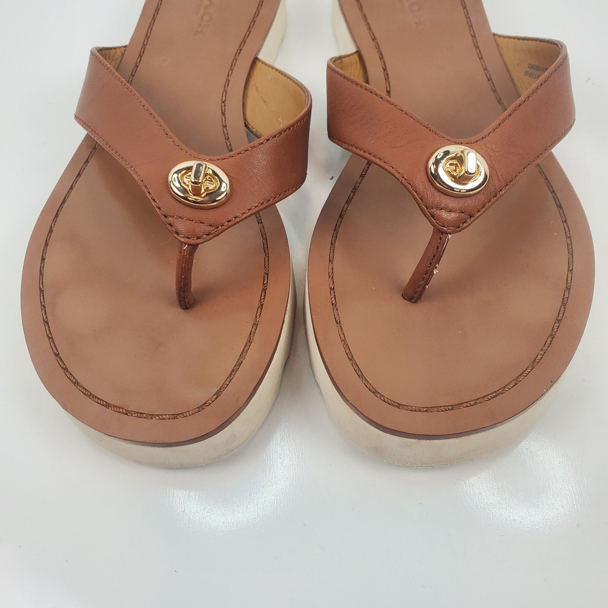 Coach Shelly Sandals Size 5B Saddle Brown Leather Flip Flop