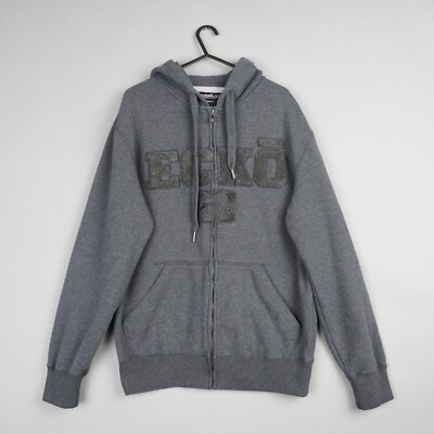 Ecko Unltd Hoodie Herren klein grau durchgehender Reißverschluss Jacke Kapuze bestickt Y2K B64