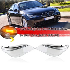 Par para BMW Serie 5 E60 E61 2003-2010 Faro Faro Lente Cubierta + Párpado LED