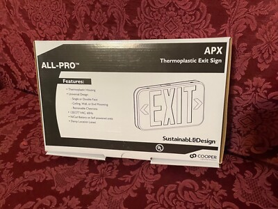 Cooper All-Pro Thermoplastic LED Exit Sign APX7R ~ RED LETTERS 25Watt  120/277 V