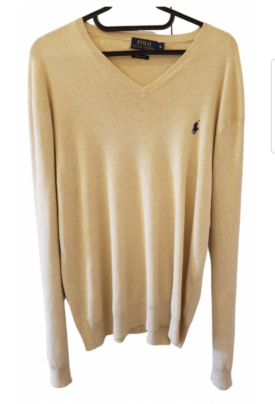 Polo Ralph Lauren maglione uomo media beige felpa leggera scollo a V pony