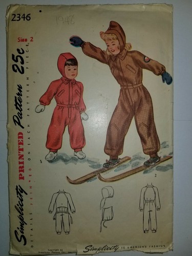 Simplicity 2346 Snowsuit Cap Hood Sewing Pattern VTG 40s Girls Size 2 Winter Cut - Picture 1 of 6
