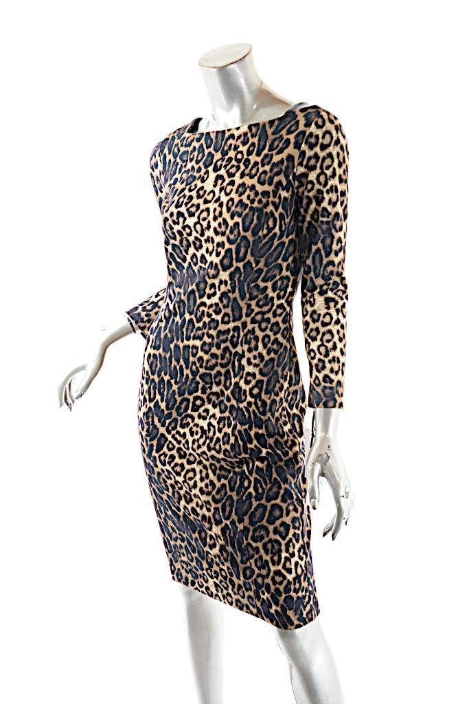 W By WORTH Black Brown Rayon Blend Knit Animal Print Leather Trim Dress US 2 NWT