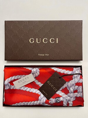 New Unisex Gucci Scarf with Gift Box Logo Orange Ropes Beige Nautical Silk Wrap