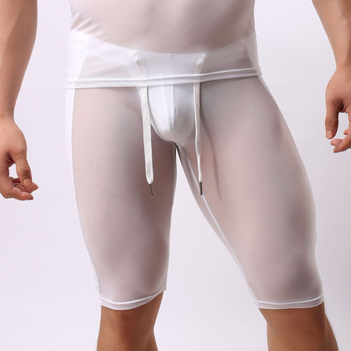 Men Mesh Boxer Shorts Underwear Sports Pants Gym Splice Sheer Long Leg Sexy - Picture 2 of 8