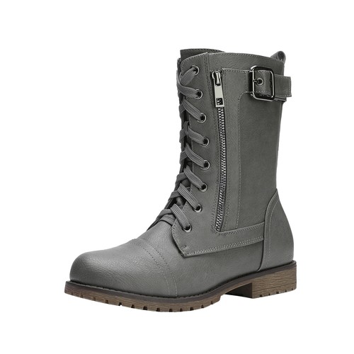 Women Winter Lace Up Military Combat Mid Calf Boots Shoes Size US - 第 31/37 張圖片
