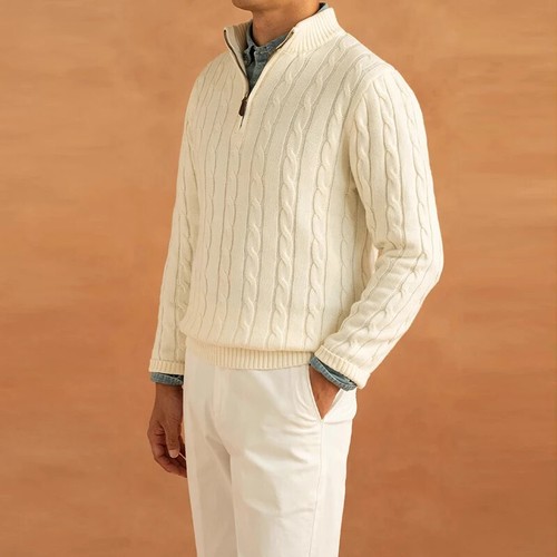 Leichter Herren Rollkragen Jacquard Reißverschluss Pullover Langarm Pulli Kleidung - Bild 2 von 9