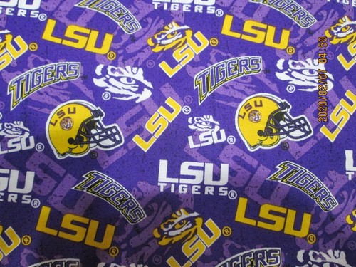 LOUISIANA STATE ( LSU ) TIGERS NEW SPORT DESIGN 1/2 YD 100% COTTON PURPLE,GOLD - Picture 4 of 6