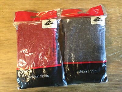 Viva La Diva 2 Pack Red Grey Gold Silver Glittery Tights Size MED .
