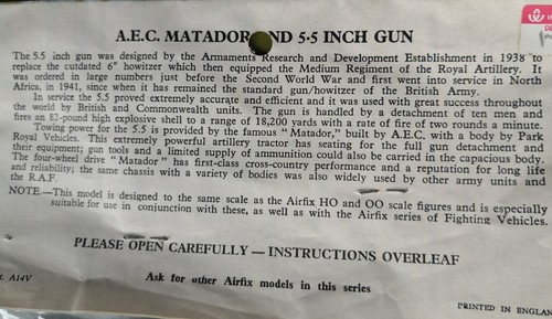 Airfix Matador & 5.5 Gun 00 Scale un-made vintage in original Packaging V RARE - Picture 6 of 10