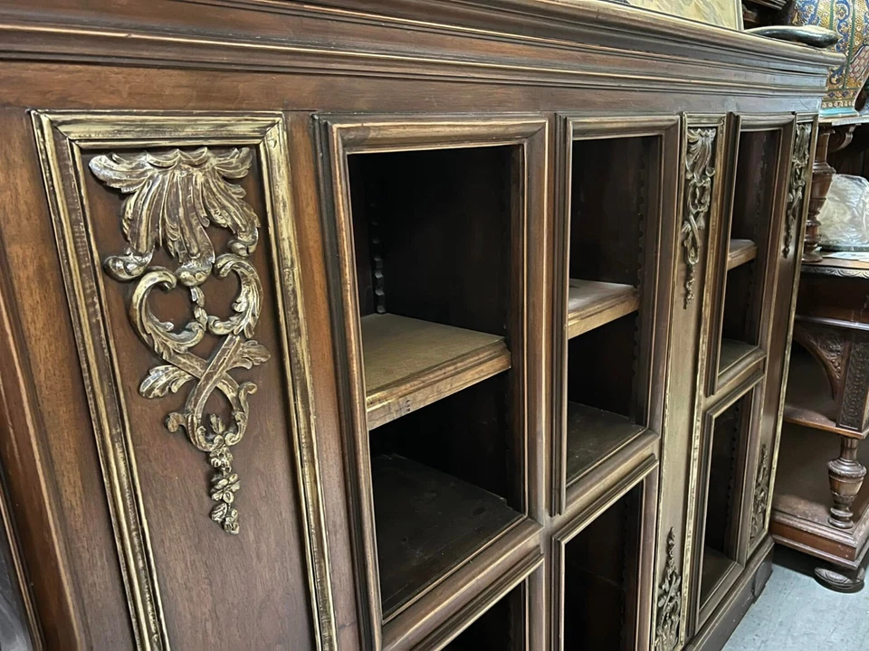 Librería Antigua, Francesa, Napoleón III, Estante Abierto, Nogal, App. 8'4" L., 1800s! Foto 2 de 4