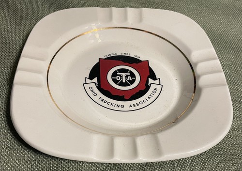 vintage “OHIO TRUCKING ASSOCIATION” ASHTRAY ceramic TRUCK DRIVING trucker 7-3/8” - Picture 3 of 6