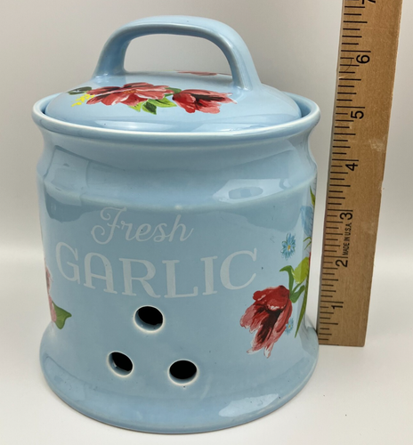 Pioneer Woman 2019 Fresh Garlic Keeper Floral Spring Bouquet Stoneware - Retired - Picture 7 of 9