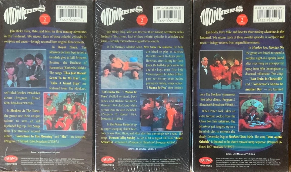 The Monkees TV Series VHS 1996 Lot Of 3 VHS Tapes 6 Episodes Total - Image 3 of 4