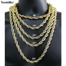 7MM 18-24" 18K Gold Plated Rope Chain Necklace Hip Hop Mens Womens Link Choker