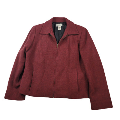 LL Bean Wool Jacket Womens 10P Petite Dark Red Lambswook Bomber