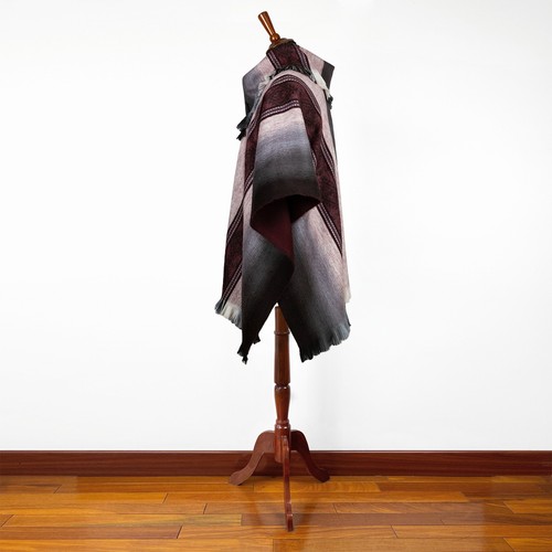 LUXURIOUS ALPACA BLEND PONCHO | HIGH-COLLAR | SOFT&WARM | UNISEX | BURGUNDY GRAY - Picture 10 of 12