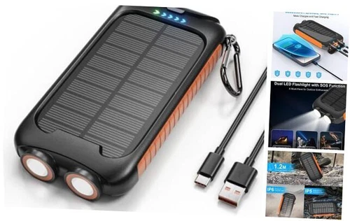 Solar Charger Power BankmAh Portable Phone Charger with 1 Type-C & 38800 orange