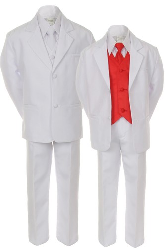 7pc Boy Kid Teen Formal Wedding Wear White Suit Tuxedo Extra Vest Necktie 4T-20 - Picture 20 of 25