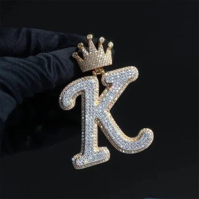 ''K'' Letter Pendant 14k Two Tone Gold Plated 2.40 Ct Round Cut Created Diamond