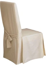 Natural Cotton Duck Long Dining Chair Slipcover Machine Washable Relaxed Fit