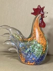 Vintage Murano Style Glass Rooster Brown Speckled Red Comb Hand Blown 9” Tall
