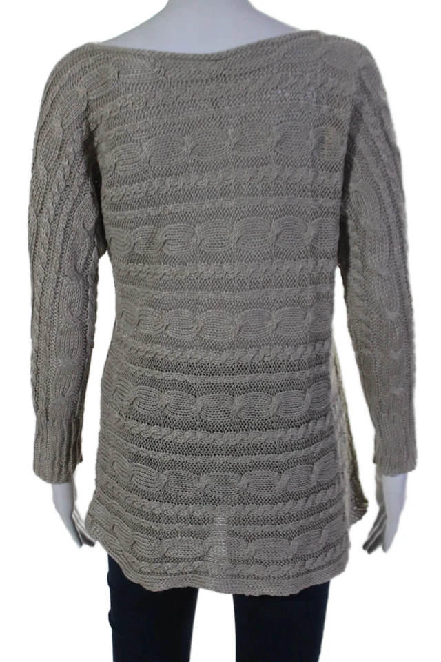 Alice + Olivia Womens Linen Scoop Neck Long Sleeve Knit Sweater Beige Size S - Image 3 of 4