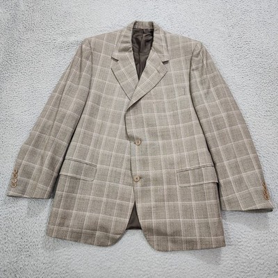 Canali Sport Coat Mens 58R Brown Window Pane Plaid Two Button Mark Shale Italy