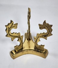 Vintage Solid Brass Tripod Stand Scroll Leaf Motif Natural Patina