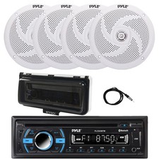 Pyle Marine Bluetooth CD Receiver, 4x 8" 320W Speakers, Cover White , Antenna