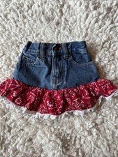 Kiddie Korral Skirt 2T Denim Bandana Western Eyelet Lace Red Cowgirl